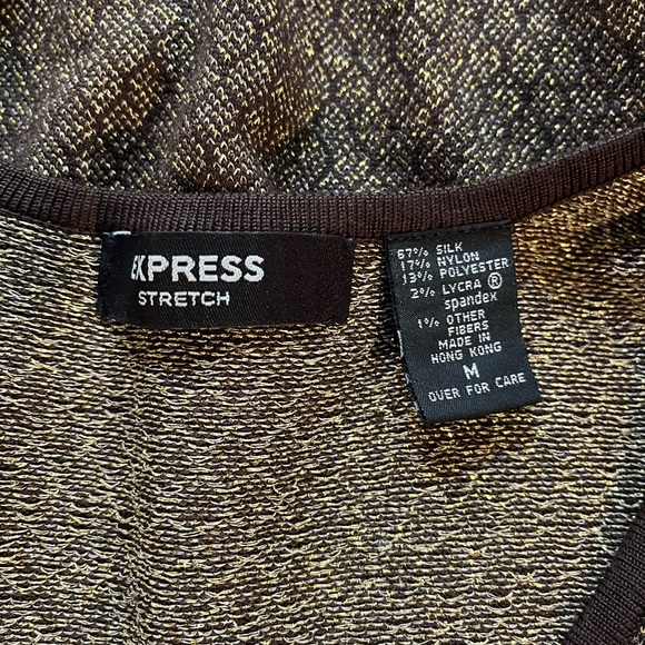 EXPRESS Silk Brown w Gold Thread Vest Sz M - Picture 4 of 4